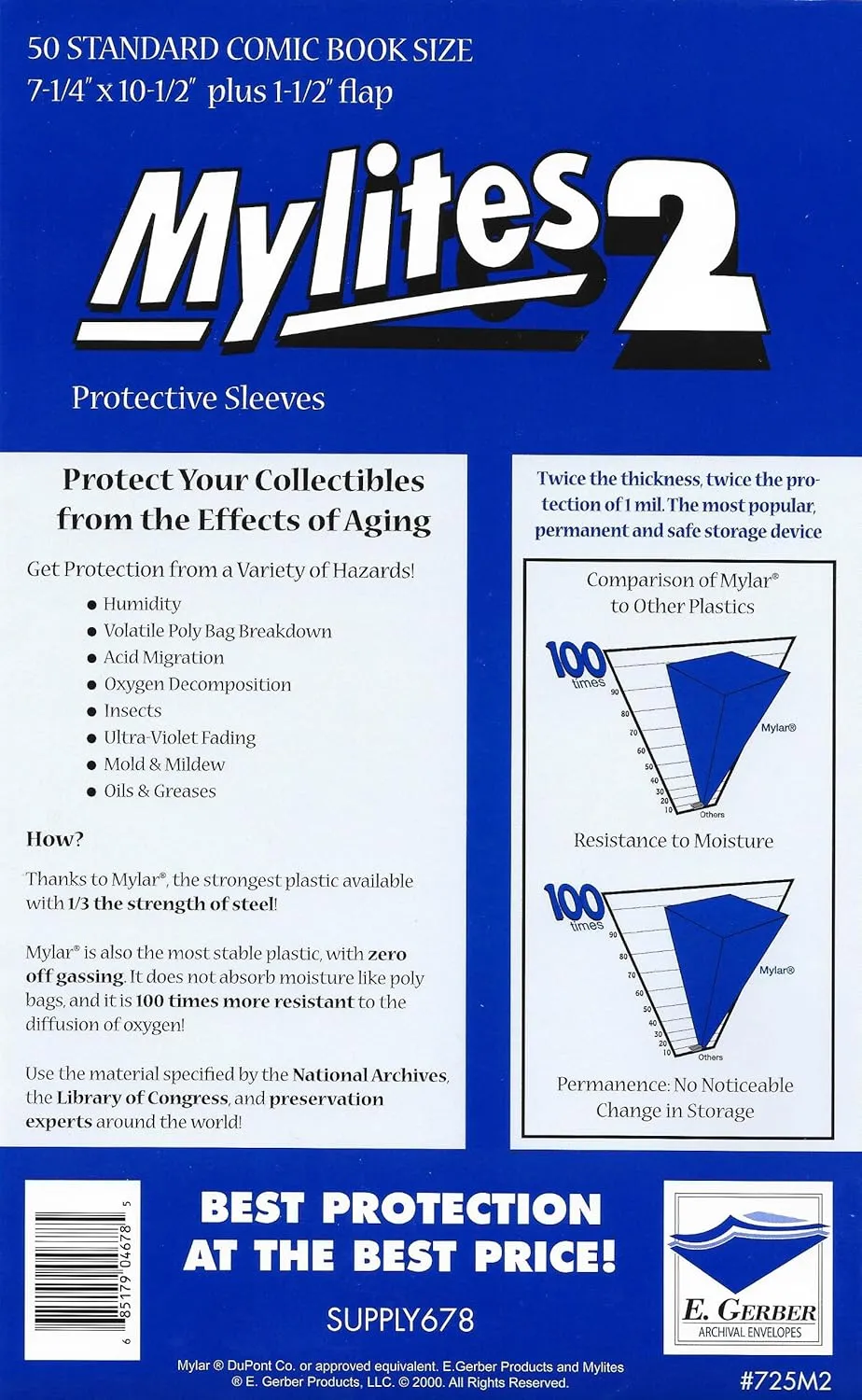 Mylites 2 Mil Comic Book Standard Size 7 1/4" x 10 1/2" Plus 1-1/2" Flap Pack of 50