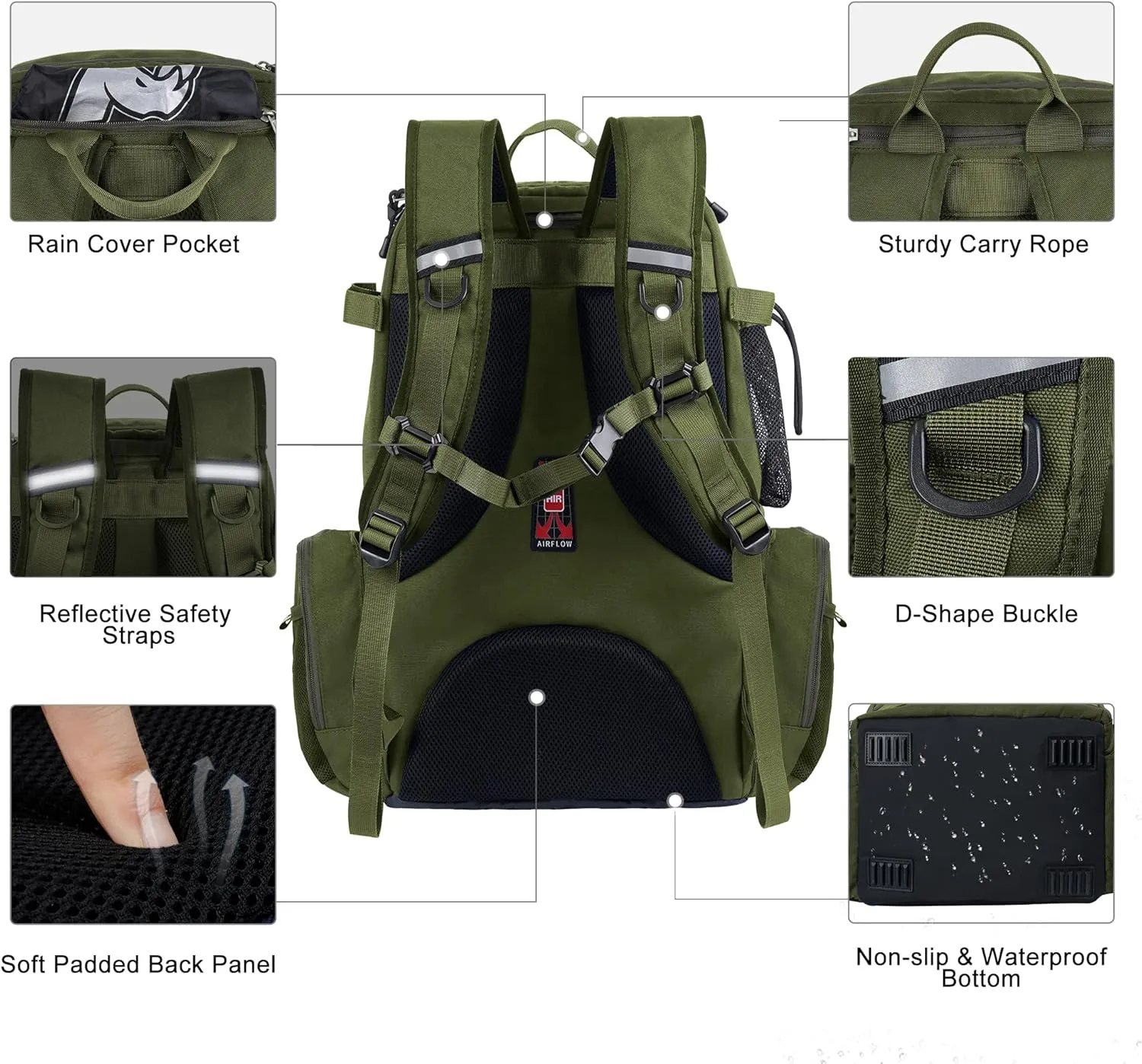 N NEVO RHINO 40L Fishing Tackle Backpack: Contains 4 Tackle Boxes, Rod Holders, Waterproof Rain Cover, High-performance,Multi-pocket, Large-capacity and Sturdy Fishing Backpack