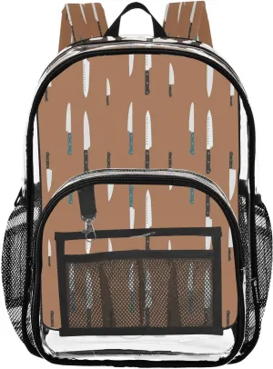 Nander Cutlery Knife and Fork Clear Backpack for School,Heavy Duty PVC Transparent Bookbag for Stadium,Quick Security Clearance Travel Bag