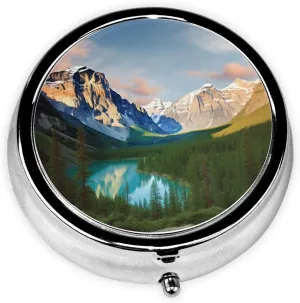 National Park Pill Box Round Pill Case for Pocket Purse 3 Compartment Medicine Pill Organizer Cute Portable Travel Pillbox Vitamin Cod Liver Oil Storage Box Unique Gift Organizer