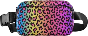 Neon Rainbow Leopard Print Fanny Pack Crossbody Bags for Women Men Rainbow Printed Belt Bag Waterproof Fashion Waist Packs Unisex with Adjustable Strap for Running Workout Travel Hiking