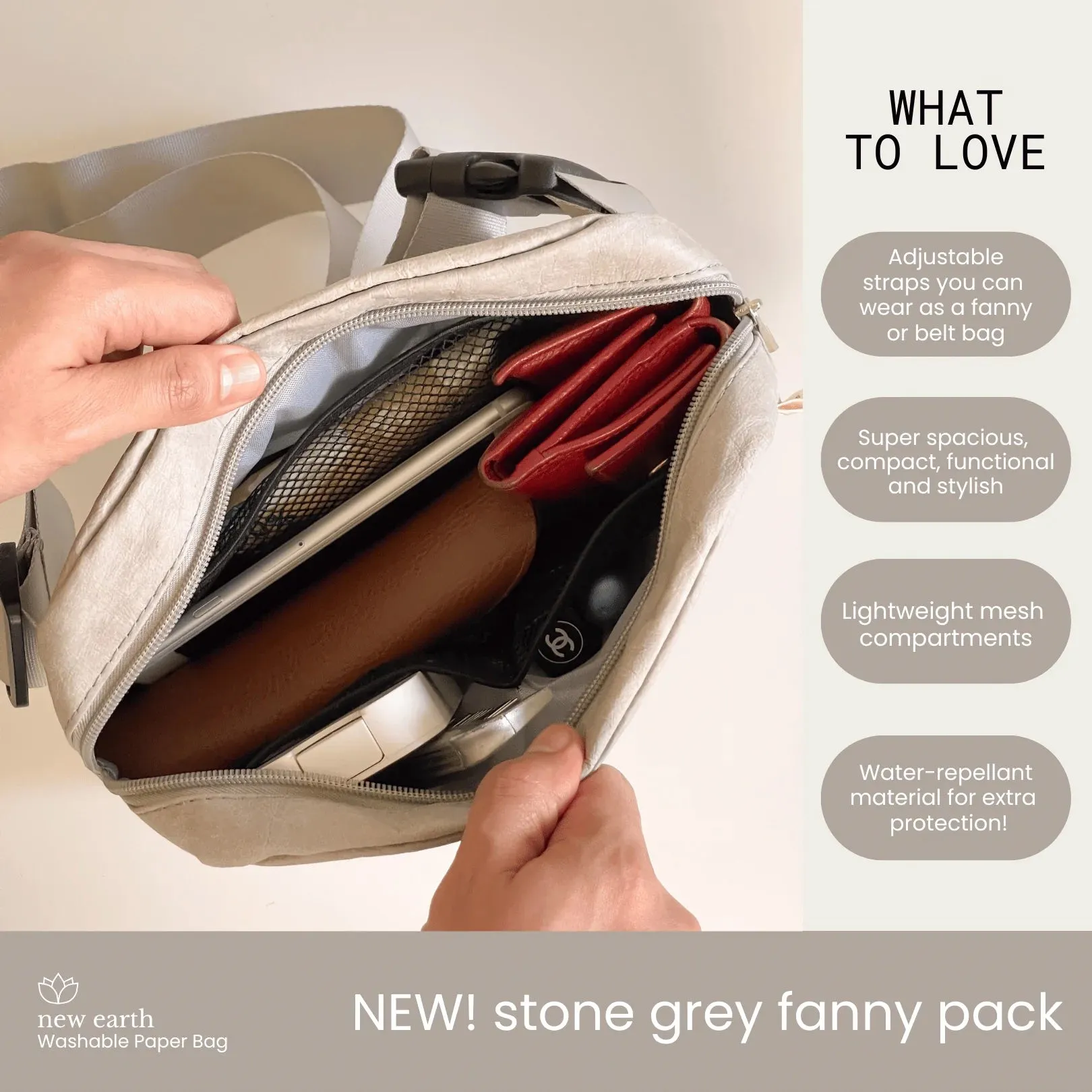 New Earth Fanny Pack Washable Paper Bag