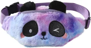 Newfancy Women Girls Kids Fluffy Fuzzy Panda Bear Fanny Pack Tie Dye Rainbow Waist Pack Crossbody Purse Chest Bum Belt Bag One Size
