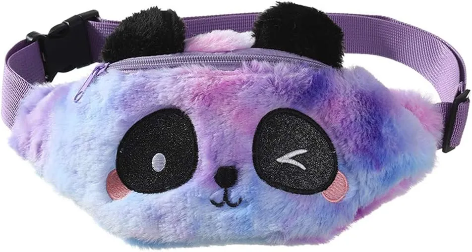 Newfancy Women Girls Kids Fluffy Fuzzy Panda Bear Fanny Pack Tie Dye Rainbow Waist Pack Crossbody Purse Chest Bum Belt Bag One Size