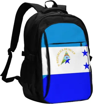 Nicaragua Honduras Flag Business Laptop Backpack Travel Backpacks Outdoor Rucksack Large Bag Daypack with USB Charging Port Multi-Pocket for Hiking Camping