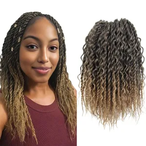NISEYO Boho Senegalese Twist Crochet Hair 12 Inch, 8 Packs Pre-looped Curly Ends, Ombre Honey Blonde Pretwisted Goddess Island Passion Twist Crochet Braids (120 Strands,T27)