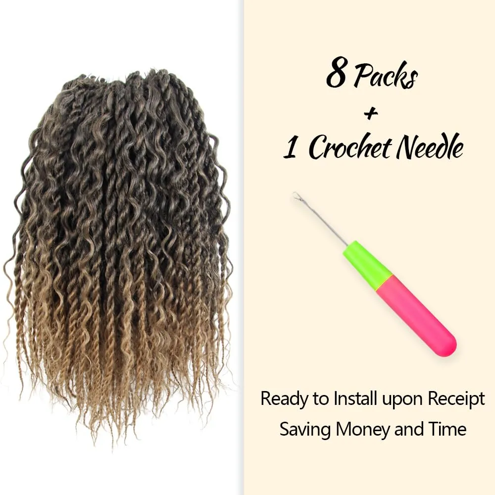 NISEYO Boho Senegalese Twist Crochet Hair 12 Inch, 8 Packs Pre-looped Curly Ends, Ombre Honey Blonde Pretwisted Goddess Island Passion Twist Crochet Braids (120 Strands,T27)