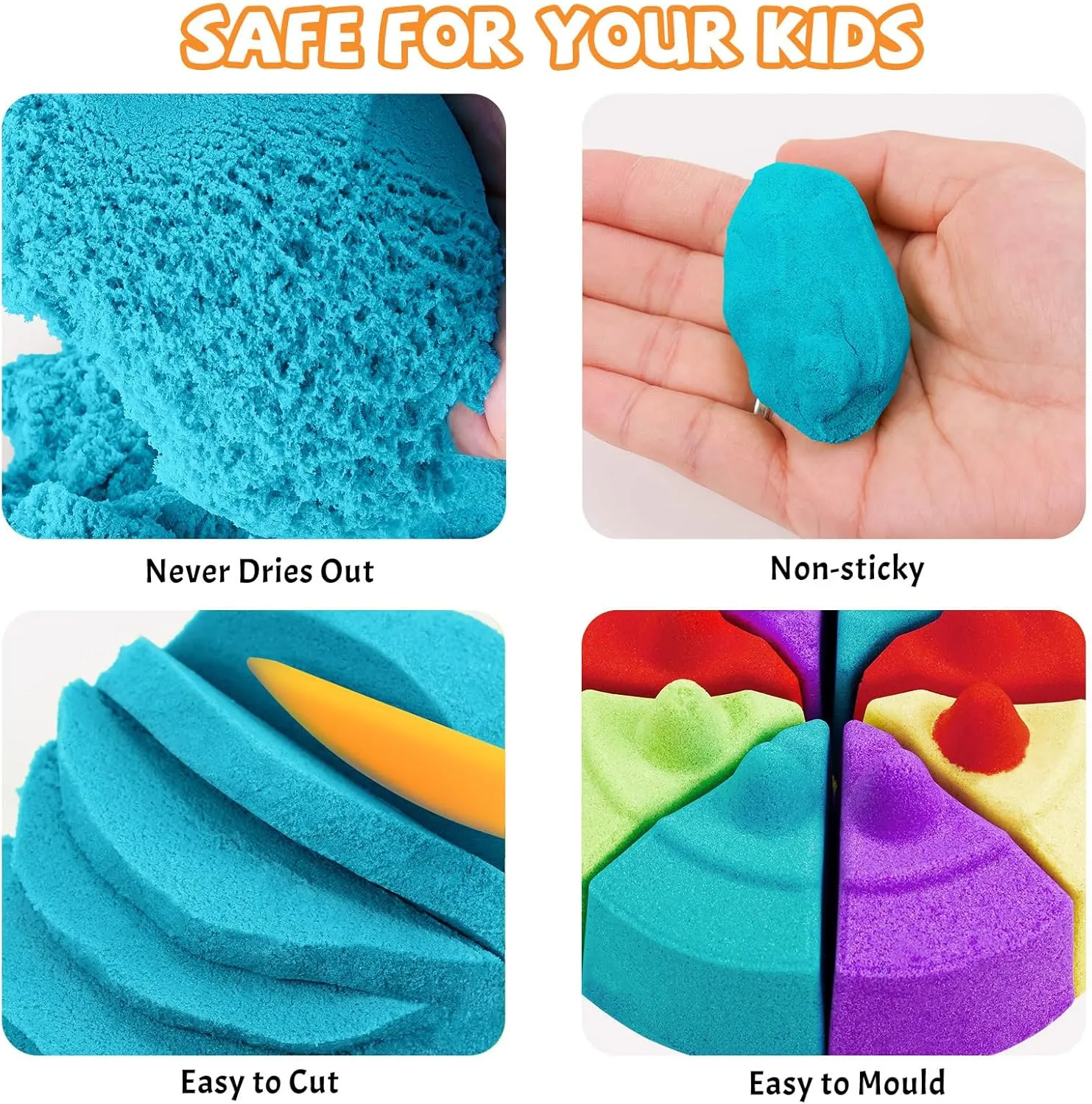 NiToy FlexiSand 19lbs Value Pack of Moldable Self-Sticking Sand, Never Dries Out Fun for 3 Years and Up Kids, Bulk Refill for Sensory Sand Box Toys, Ideal for Shaping and Molding (Dark Blue)