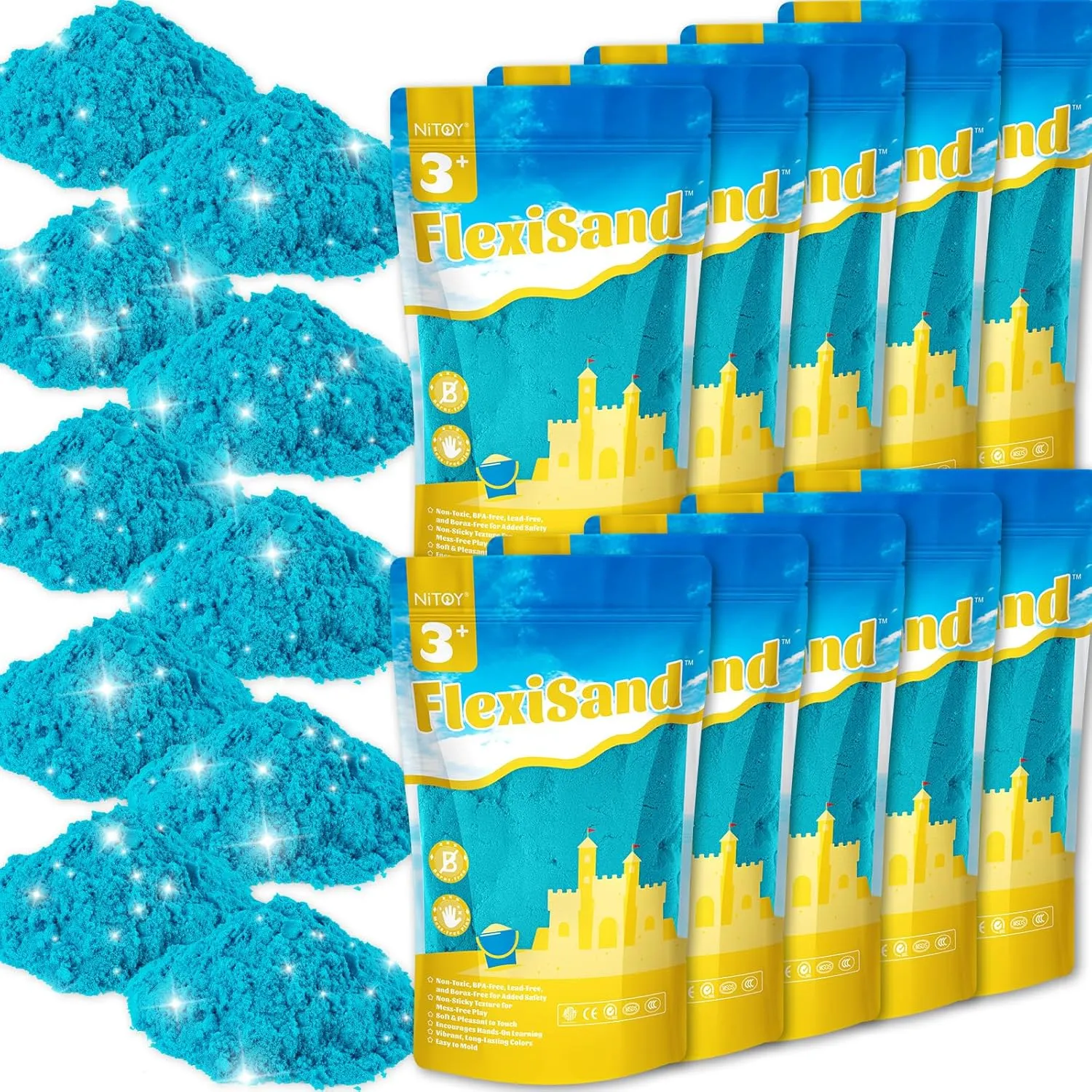 NiToy FlexiSand 19lbs Value Pack of Moldable Self-Sticking Sand, Never Dries Out Fun for 3 Years and Up Kids, Bulk Refill for Sensory Sand Box Toys, Ideal for Shaping and Molding (Dark Blue)