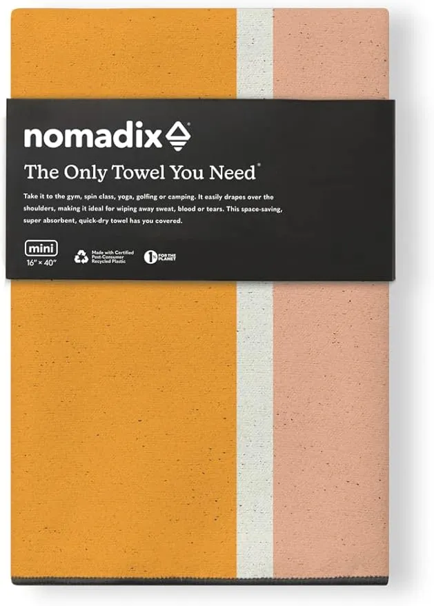Nomadix Mini Towel - Perfect for Beach, Pool, Travel, Camping, Yoga - Made with Recycled Materials - Super Absorbent - Sand Resistant - Stripes Retro - 16x40