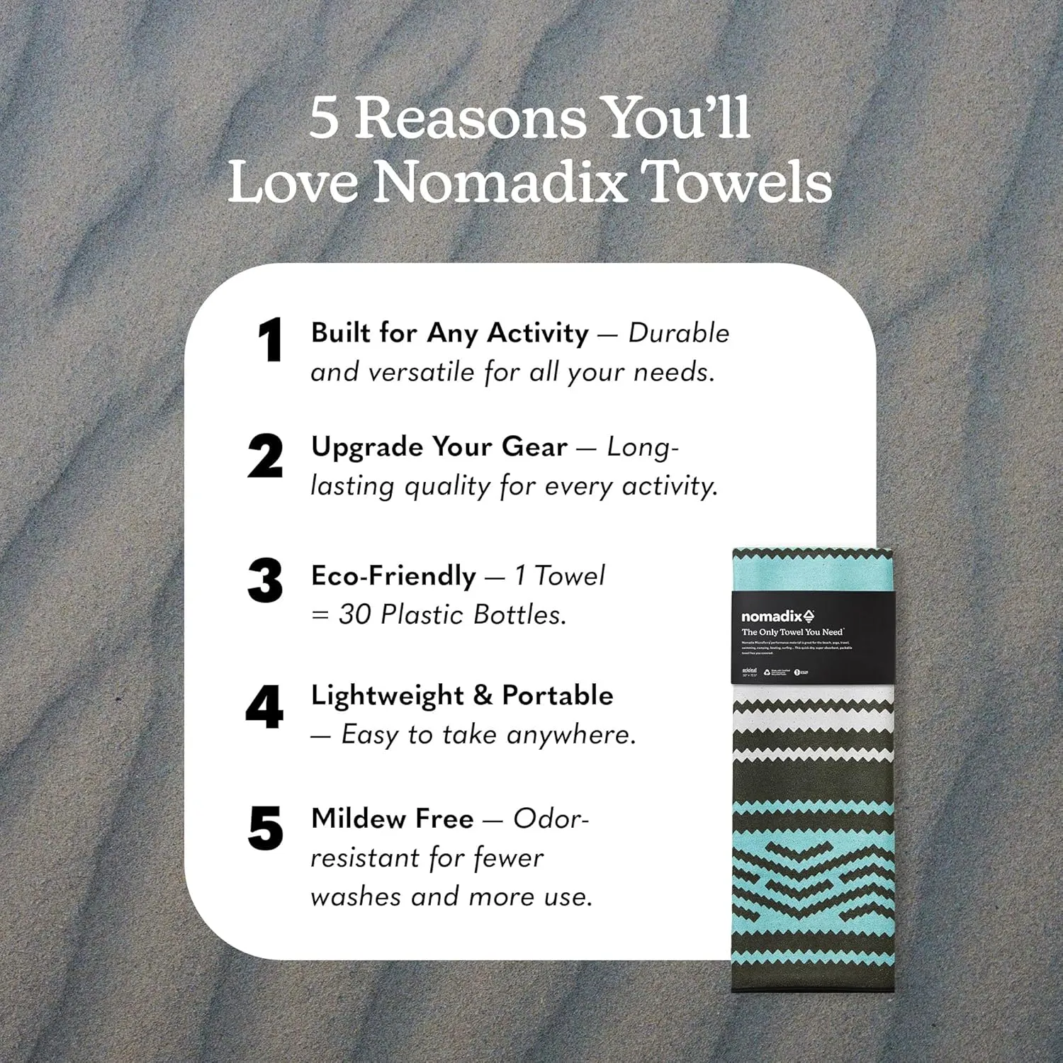 Nomadix Original Towel - Perfect for Beach, Pool, Travel, Camping, Yoga - Made with Recycled Materials - Super Absorbent - Sand Resistant