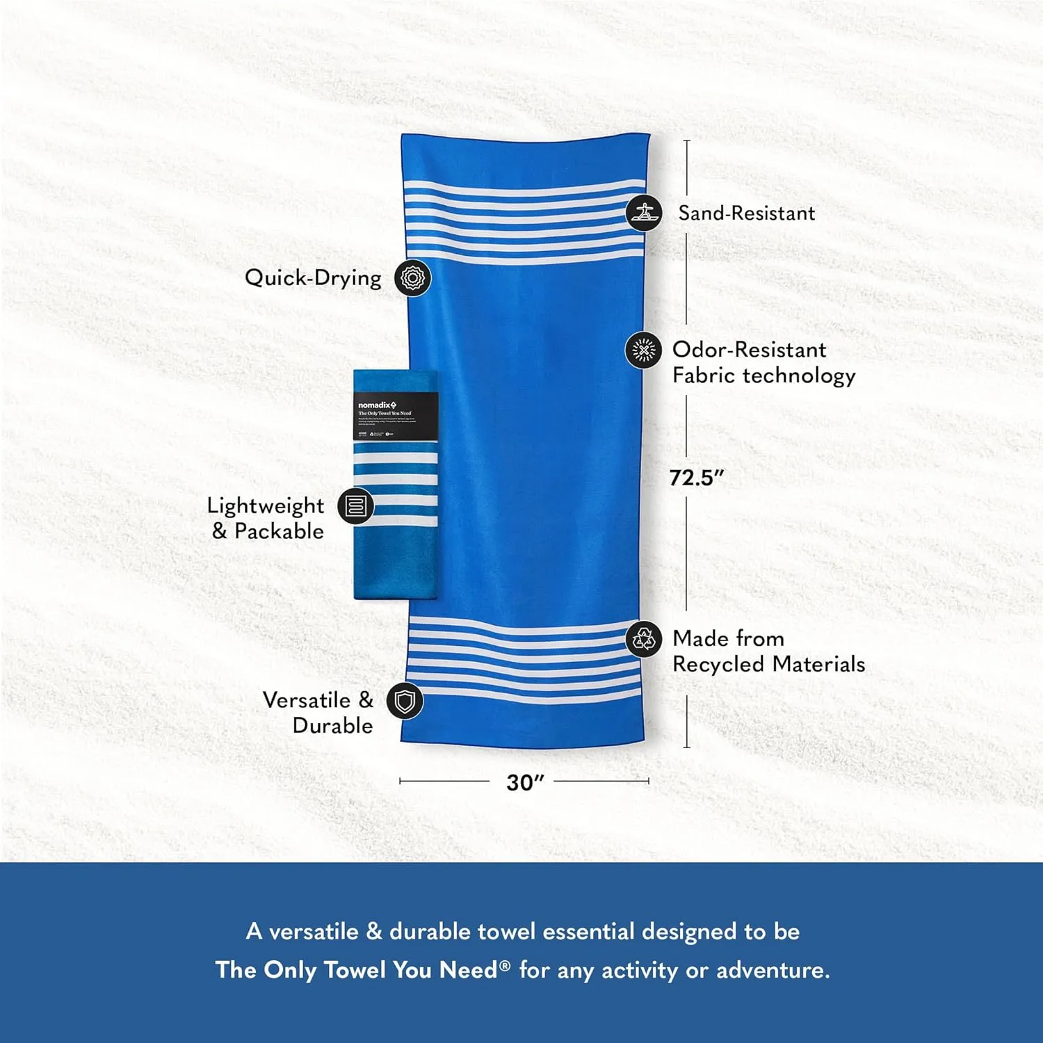 Nomadix Original Towel - Perfect for Beach, Pool, Travel, Camping, Yoga - Made with Recycled Materials - Super Absorbent - Sand Resistant