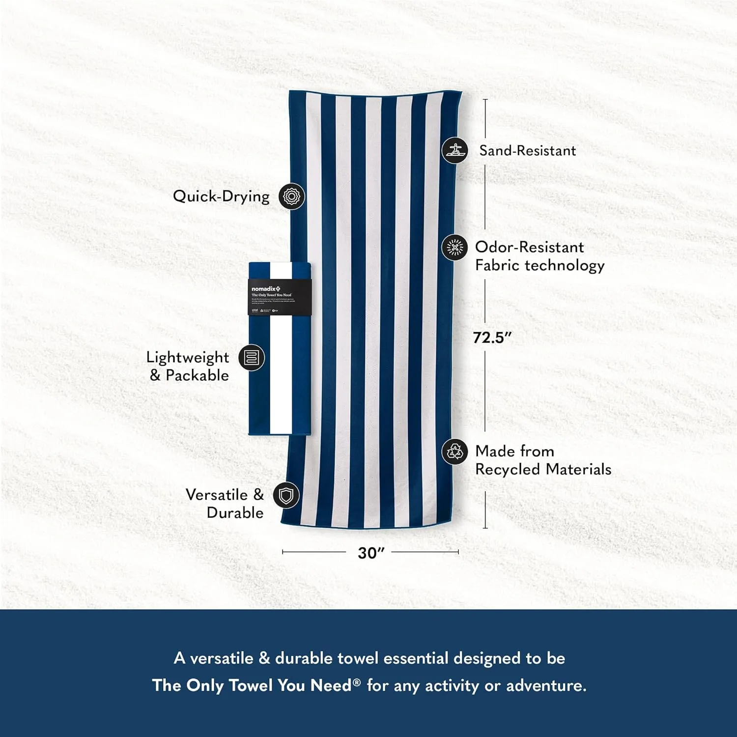 Nomadix Original Towel - Perfect for Beach, Pool, Travel, Camping, Yoga - Made with Recycled Materials - Super Absorbent - Sand Resistant