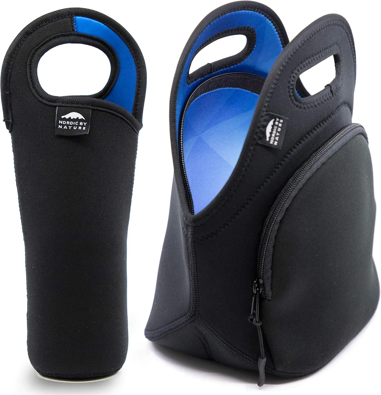 Nordic By Nature Neoprene Lunch Bag, Extra Side Pocket, Thick Insulated Tote With Bottle Sleeve, Flexible & Durable (blue Ocean)