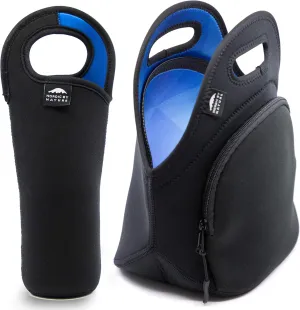 Nordic By Nature Neoprene Lunch Bag, Extra Side Pocket, Thick Insulated Tote With Bottle Sleeve, Flexible & Durable (blue Ocean)