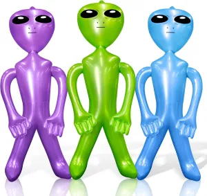 Novelty Place 33'' Jumbo Inflatable Alien 3 Packs - Alien Inflate Toy for Kids - Perfect for Halloween, Birthday, or Space Themed Parties - Fun and Colorful Party Decorations