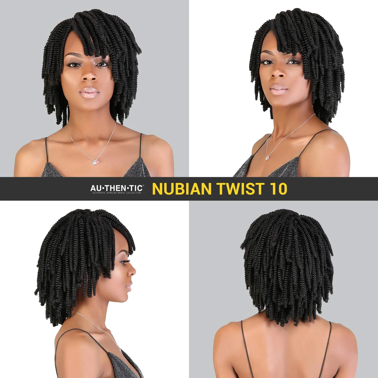 Nubian Twist Crochet Hair, 10 Inch, Pre-Looped Spring Twist, 4 Packs, Curly Hair Extensions for Protective Styles, (1, Jet Black)