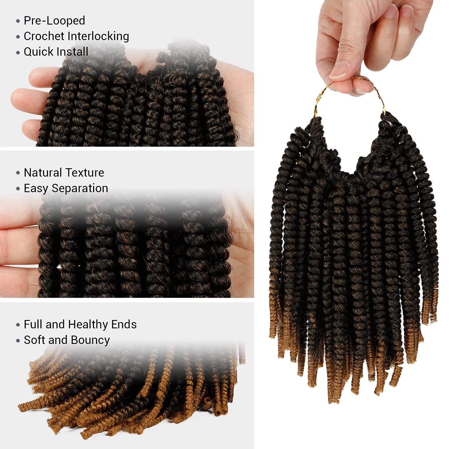 Nubian Twist Crochet Hair, 10 Inch, Pre-Looped Spring Twist, 4 Packs, Curly Hair Extensions for Protective Styles, (T1B/27, Tipped Off Black and Honey Blonde)