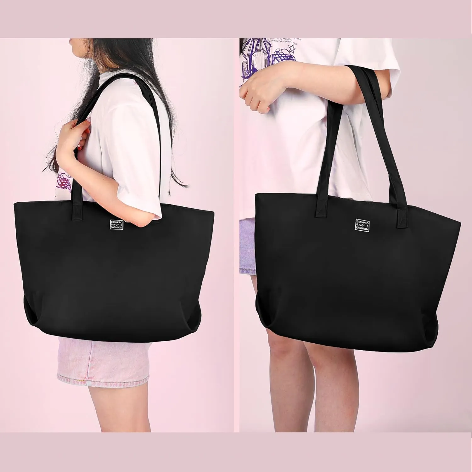 Nylon Tote Bag for Women Multi-pocket Large Shoulder Bag Casual Handbag with Zipper for Wrok Travel College