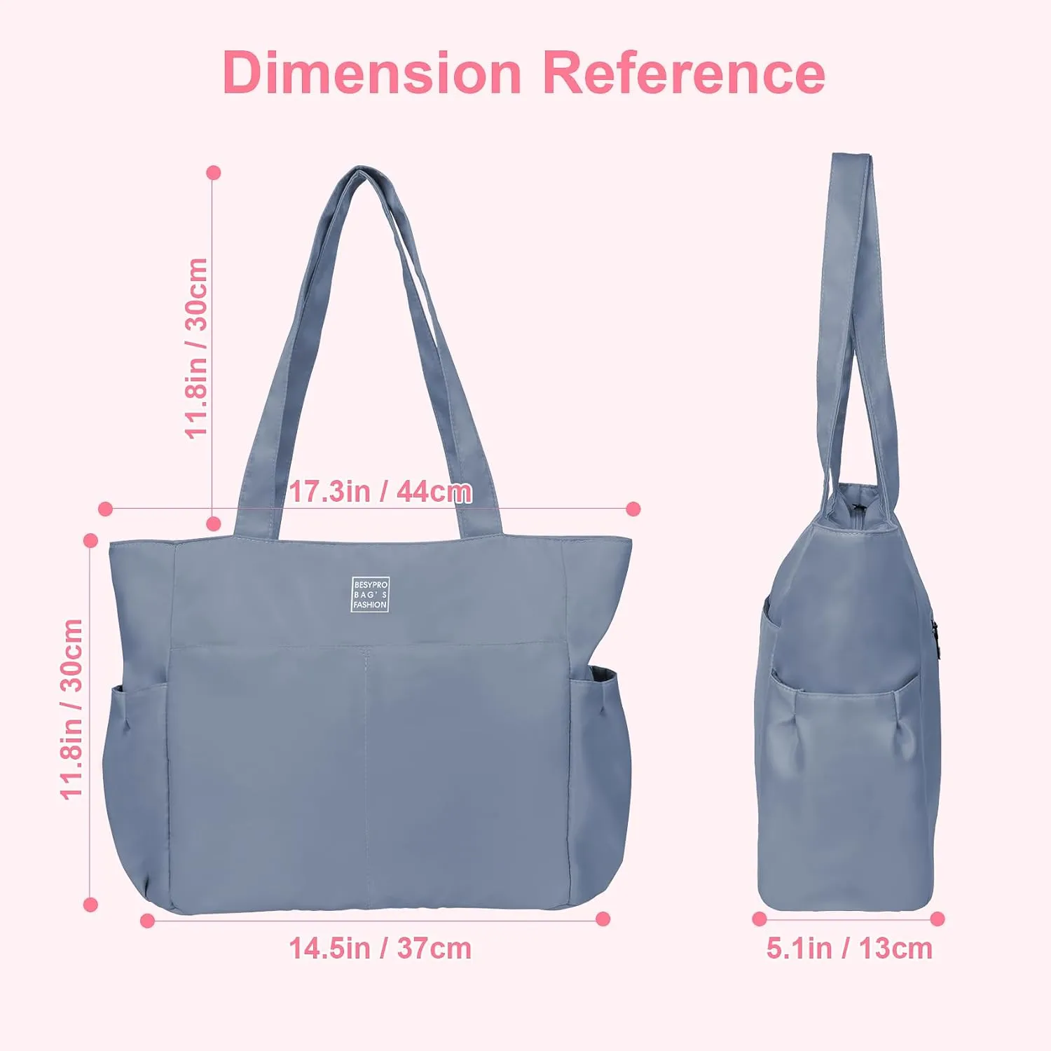 Nylon Tote Bag for Women Multi-pocket Large Shoulder Bag Casual Handbag with Zipper for Wrok Travel College