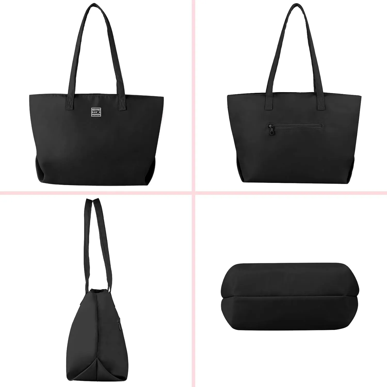 Nylon Tote Bag for Women Multi-pocket Large Shoulder Bag Casual Handbag with Zipper for Wrok Travel College