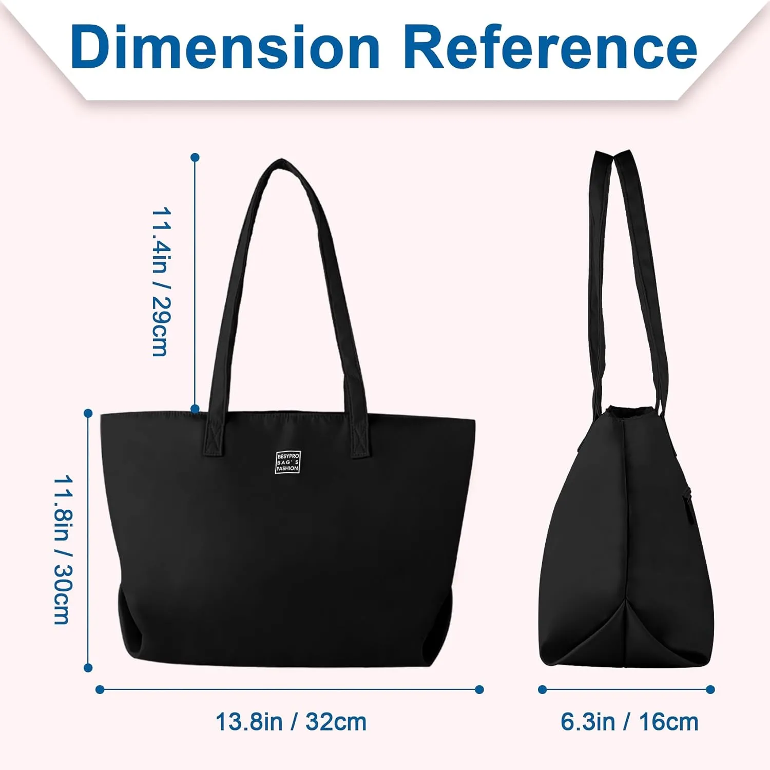Nylon Tote Bag for Women Multi-pocket Large Shoulder Bag Casual Handbag with Zipper for Wrok Travel College