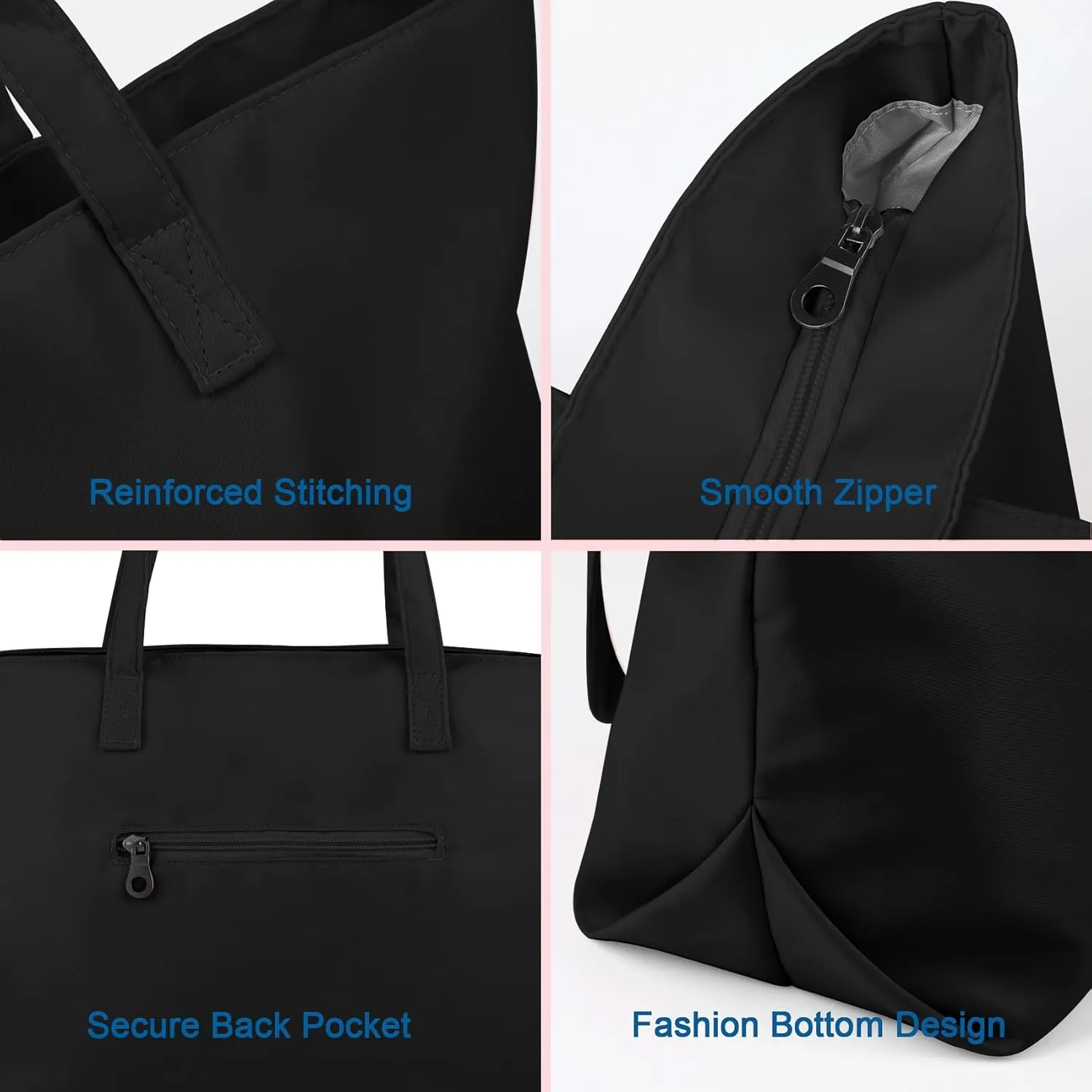 Nylon Tote Bag for Women Multi-pocket Large Shoulder Bag Casual Handbag with Zipper for Wrok Travel College