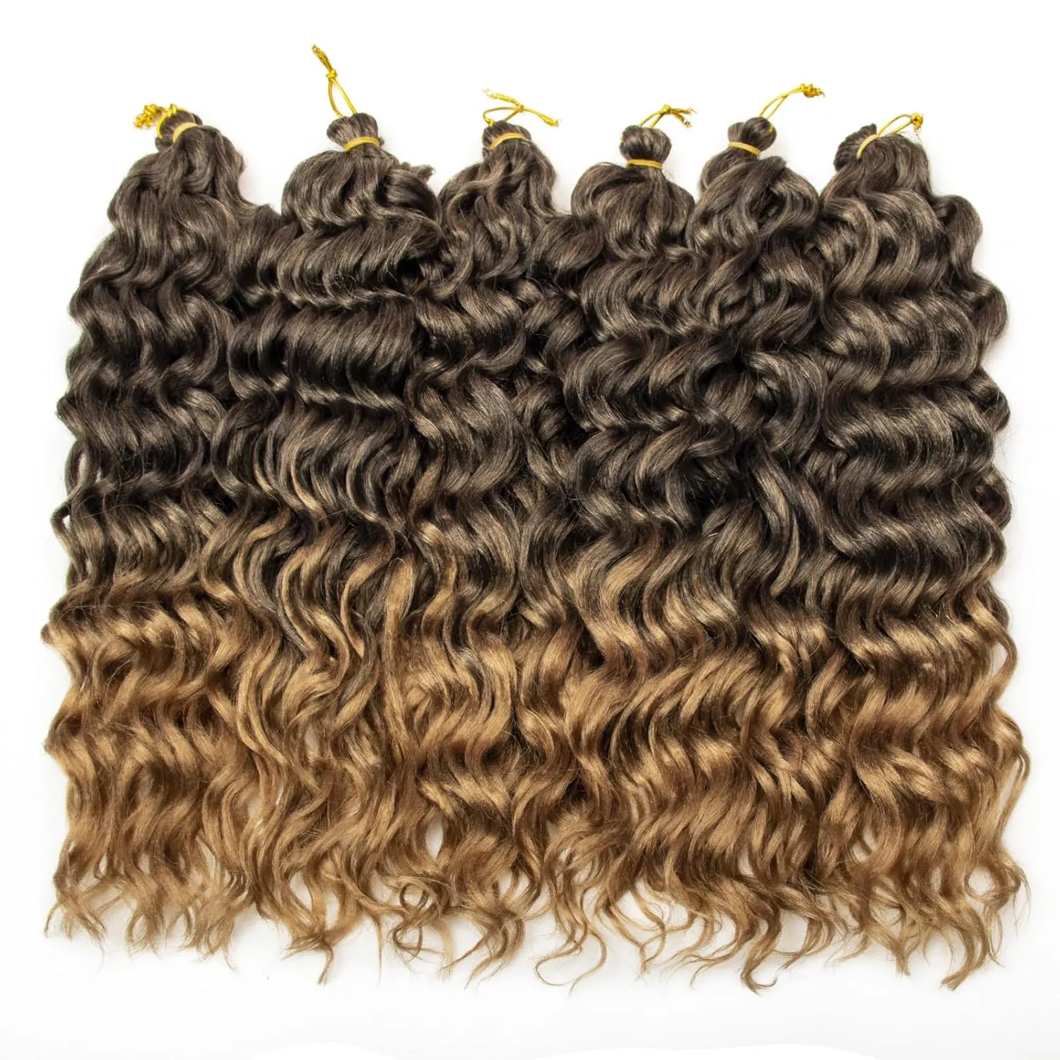 Ocean Wave Crochet Hair 18inch Deep Wave Curly Crochet Hair For Women,Ombre Hawaii Curly Braiding Hair Synthetic Bohemian Crochet Braid Water Wave Crochet hair Extensions (6Packs, 1B/27)
