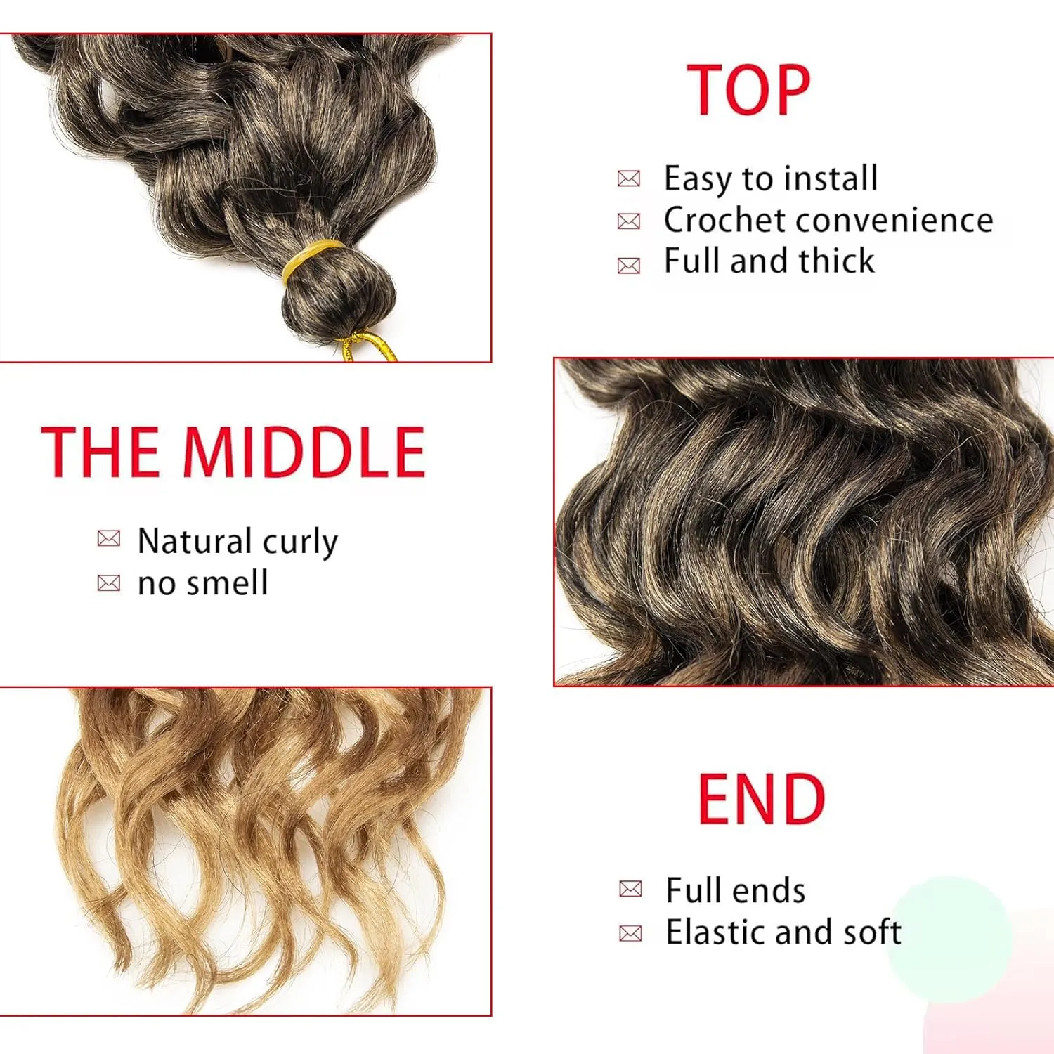 Ocean Wave Crochet Hair 18inch Deep Wave Curly Crochet Hair For Women,Ombre Hawaii Curly Braiding Hair Synthetic Bohemian Crochet Braid Water Wave Crochet hair Extensions (6Packs, 1B/27)