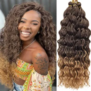 Ocean Wave Crochet Hair 18inch Deep Wave Curly Crochet Hair For Women,Ombre Hawaii Curly Braiding Hair Synthetic Bohemian Crochet Braid Water Wave Crochet hair Extensions (6Packs, 1B/27)