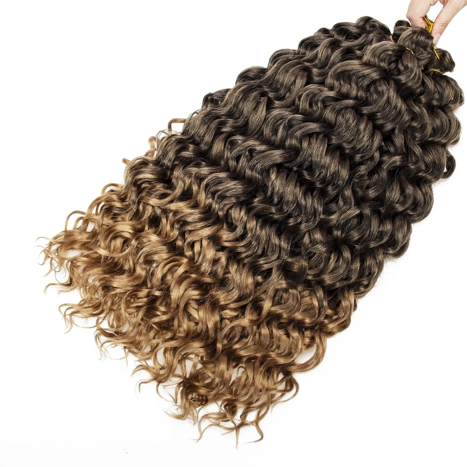 Ocean Wave Crochet Hair 24inch Deep Wave Curly Crochet Hair For Women Hawaii Curly Braiding Hair Synthetic Bohemian Crochet Braid Water Wave Crochet hair Extension (6Packs, T1B/27)