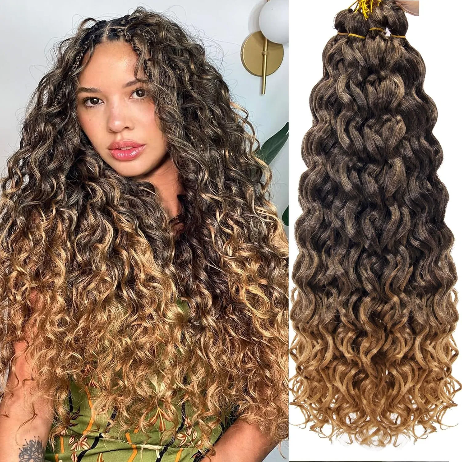 Ocean Wave Crochet Hair 24inch Deep Wave Curly Crochet Hair For Women Hawaii Curly Braiding Hair Synthetic Bohemian Crochet Braid Water Wave Crochet hair Extension (6Packs, T1B/27)