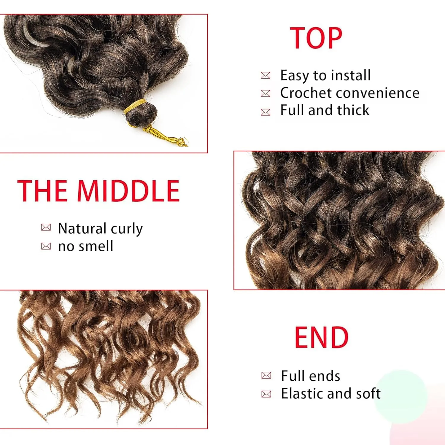 Ocean Wave Crochet Hair 24inch Deep Wave Curly Crochet Hair For Women Hawaii Curly Braiding Hair Synthetic Bohemian Crochet Braid Water Wave Crochet hair Extension (6Packs, T1B/27)