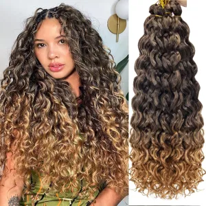 Ocean Wave Crochet Hair 24inch Deep Wave Curly Crochet Hair For Women Hawaii Curly Braiding Hair Synthetic Bohemian Crochet Braid Water Wave Crochet hair Extension (6Packs, T1B/27)