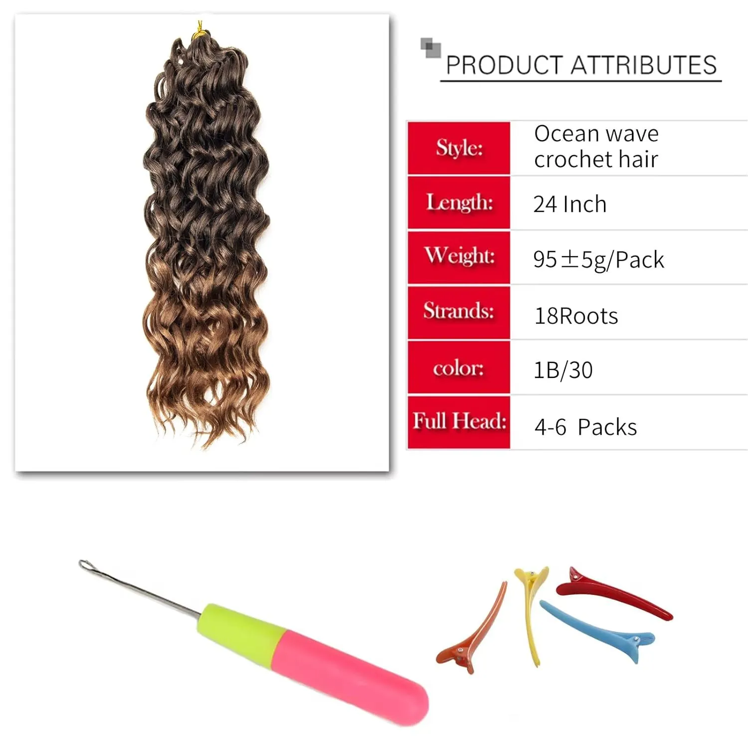 Ocean Wave Crochet Hair Deep Wave Curly Crochet Hair For Women 24inch Hawaii Curly Braiding Hair Synthetic Bohemian Crochet Braid Water Wave Crochet hair Extensions (6Packs, 1B/30)
