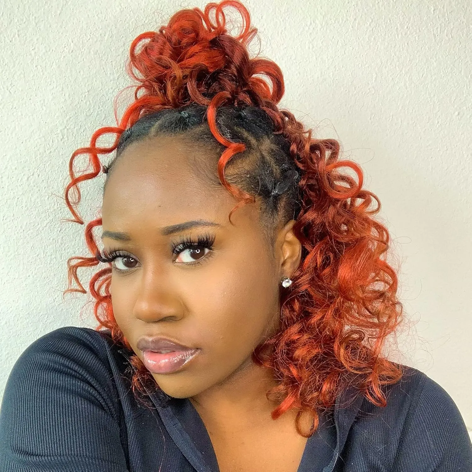 Ocean Wave Crochet Hair Deep Wavy Crochet Hair 9 Inch Ombre Red Water Wave Braiding Hair Synthetic Curly Braiding Hair Extensions 8 Packs T1B/Red/350