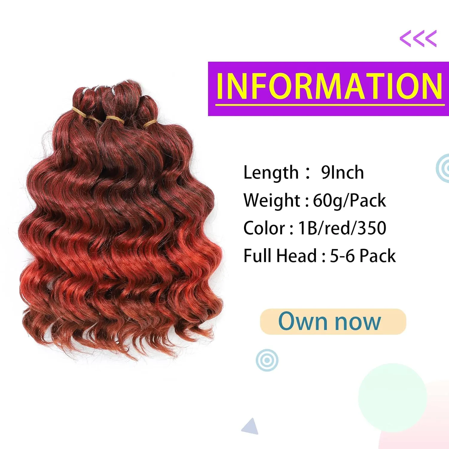 Ocean Wave Crochet Hair Deep Wavy Crochet Hair 9 Inch Ombre Red Water Wave Braiding Hair Synthetic Curly Braiding Hair Extensions 8 Packs T1B/Red/350