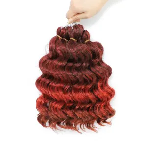 Ocean Wave Crochet Hair Deep Wavy Crochet Hair 9 Inch Ombre Red Water Wave Braiding Hair Synthetic Curly Braiding Hair Extensions 8 Packs T1B/Red/350