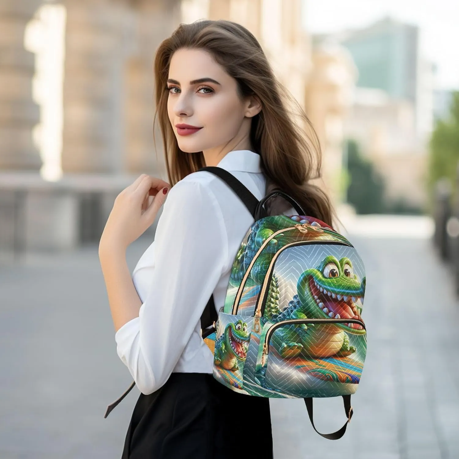 ODAWA Cute Cartoon Crocodile Surfing Quilted Backpack for Women Fashion Backpack Purse for Women Travel Backpack for Women Small