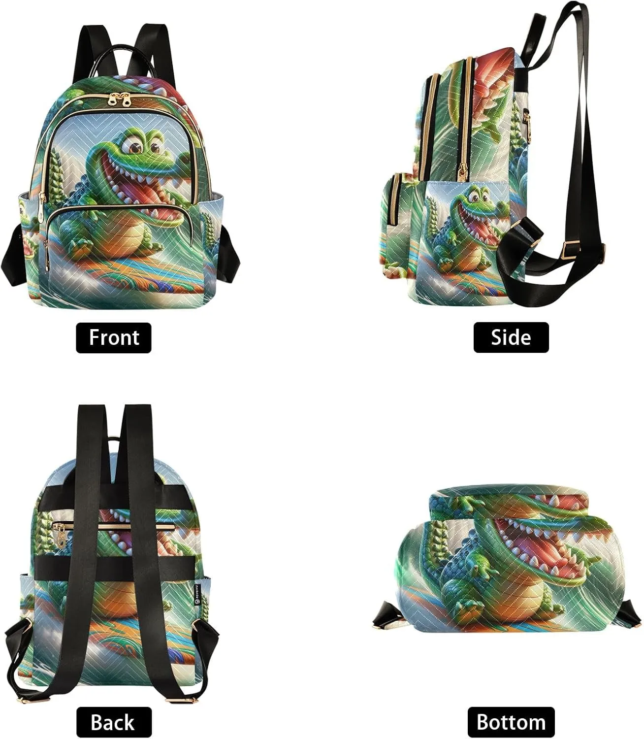 ODAWA Cute Cartoon Crocodile Surfing Quilted Backpack for Women Fashion Backpack Purse for Women Travel Backpack for Women Small