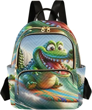 ODAWA Cute Cartoon Crocodile Surfing Quilted Backpack for Women Fashion Backpack Purse for Women Travel Backpack for Women Small