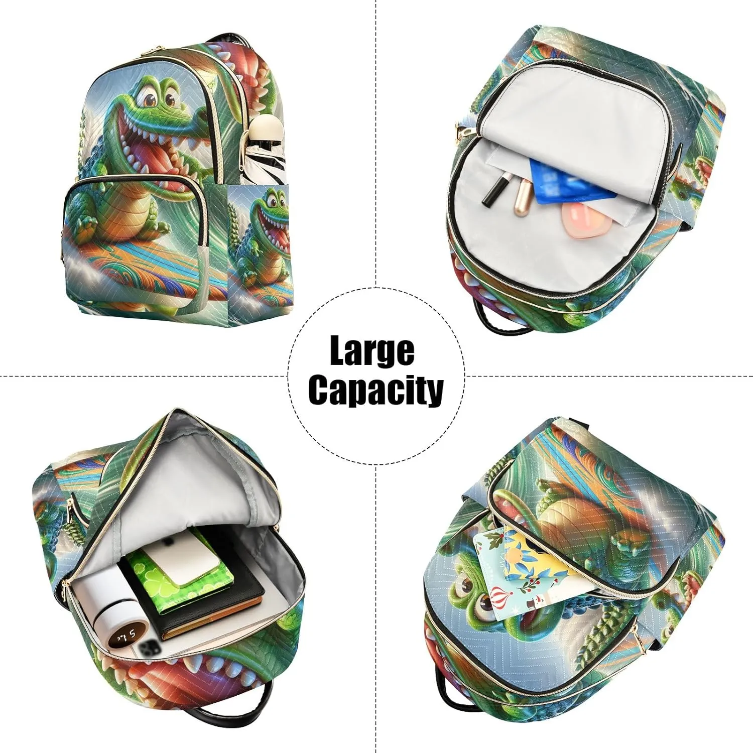 ODAWA Cute Cartoon Crocodile Surfing Quilted Backpack for Women Fashion Backpack Purse for Women Travel Backpack for Women Small