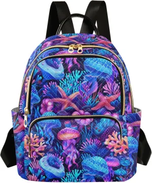 ODAWA Travel Backpack for Women Purple Blue Coral Jellyfish Lightweight Backpack Women