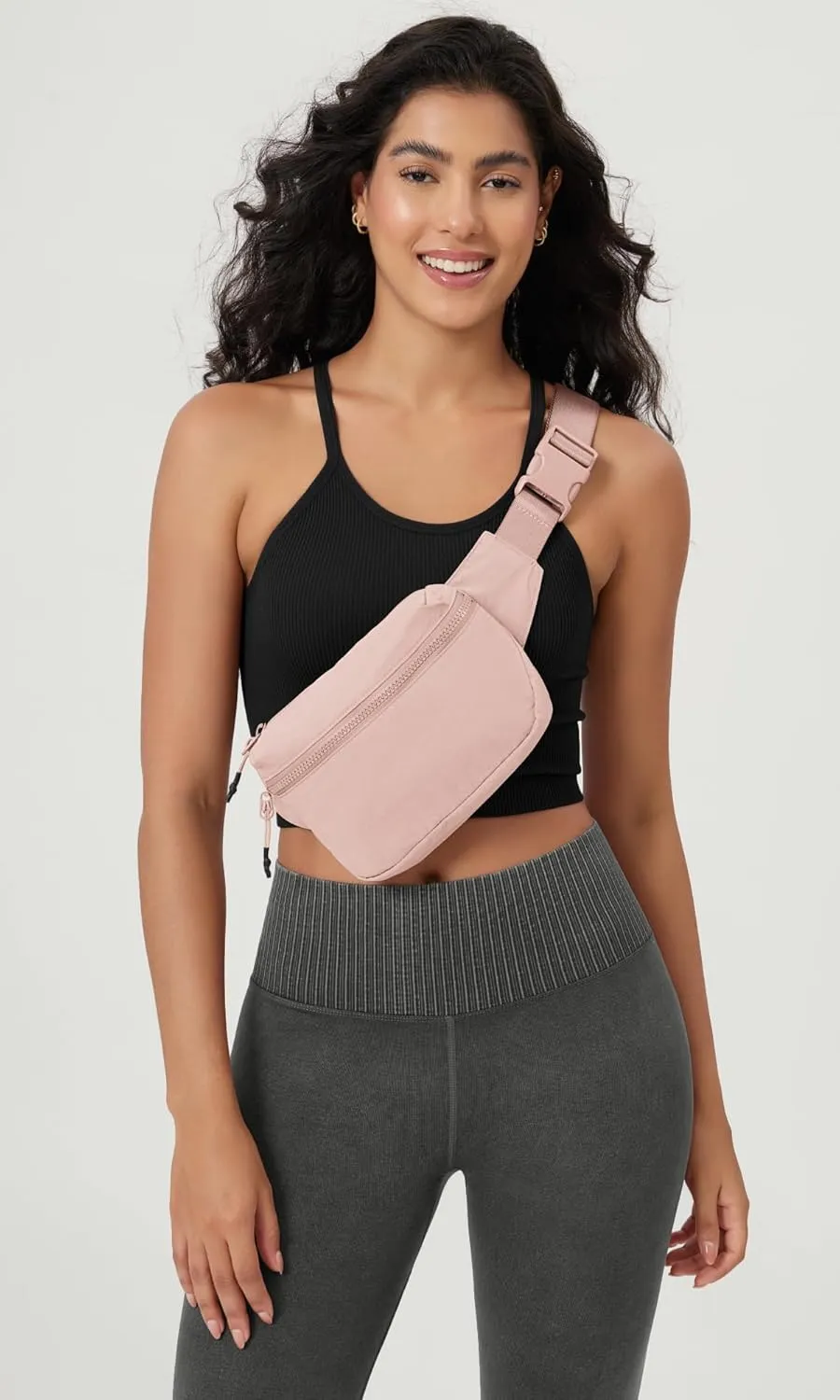 ODODOS 2L Belt Bag for Women Men, Crossbody Fanny Packs with Adjustable Strap Waist Pouch for Workout Hiking Running Travel, Light Pink