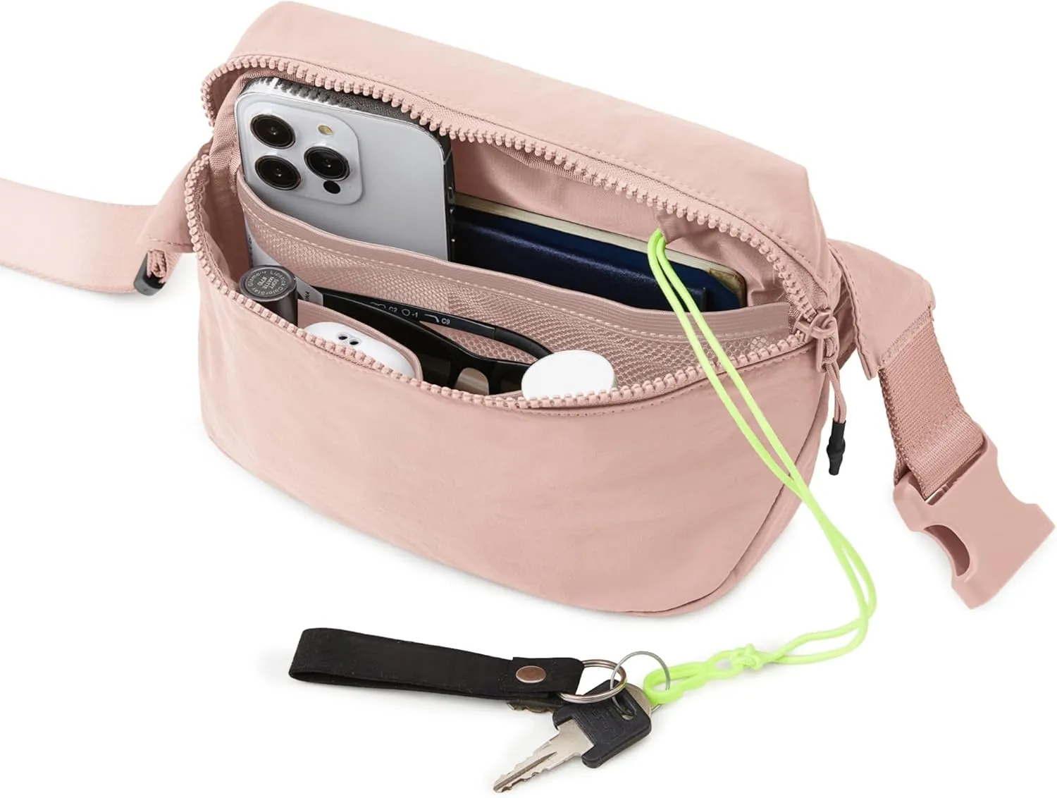 ODODOS 2L Belt Bag for Women Men, Crossbody Fanny Packs with Adjustable Strap Waist Pouch for Workout Hiking Running Travel, Light Pink