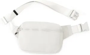 ODODOS 2L Belt Bag for Women Men, Crossbody Fanny Packs with Adjustable Strap Waist Pouch for Workout Hiking Running Travel, White