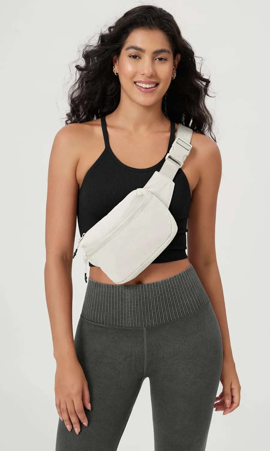 ODODOS 2L Belt Bag for Women Men, Crossbody Fanny Packs with Adjustable Strap Waist Pouch for Workout Hiking Running Travel, White
