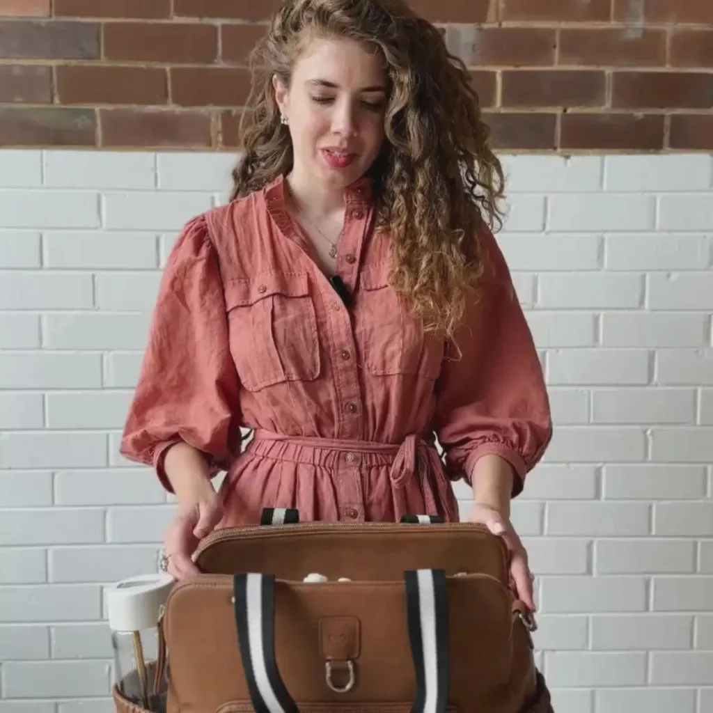 OiOi Triple Tote Nappy Bag Tan Vegan Leather