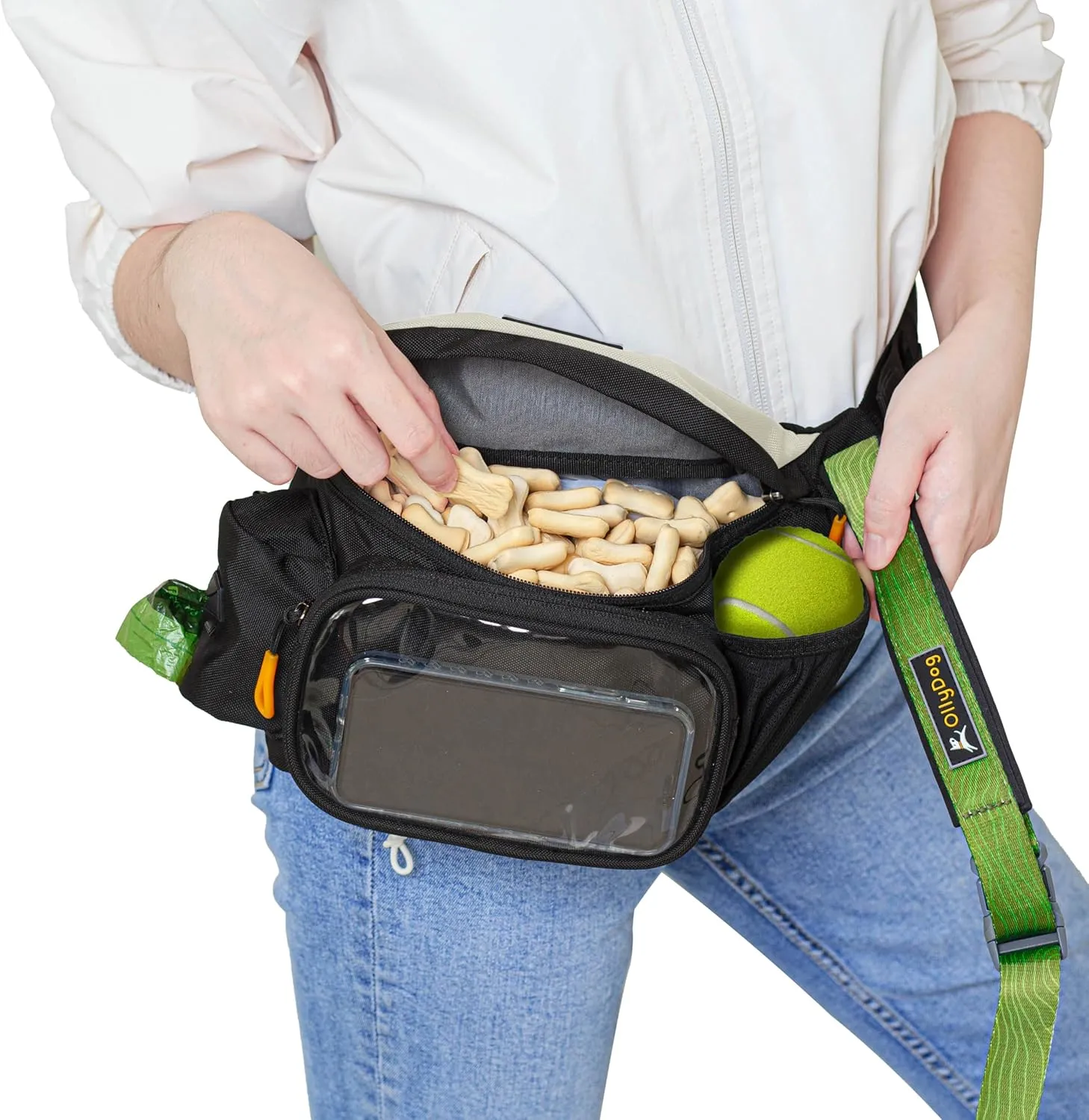 OllyDog Trailblazer Pack | Fanny Pack | Dog Treat Pouch | Includes Rubber Fetch Ball | Water-Resistant | Poop Bag Dispenser | Hands-Free | Dog Walking & Training