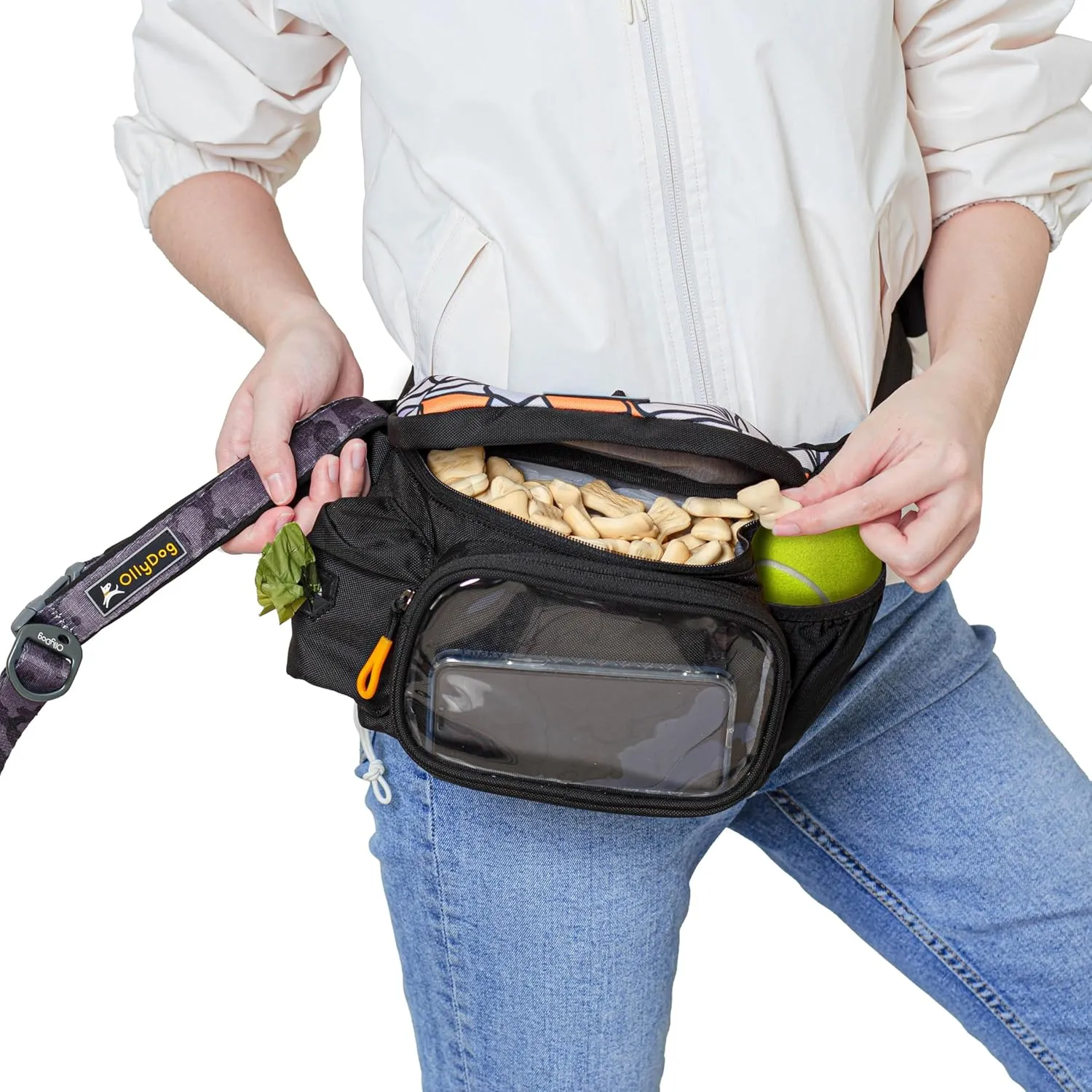 OllyDog Trailblazer Pack | Fanny Pack | Dog Treat Pouch | Includes Rubber Fetch Ball | Water-Resistant | Poop Bag Dispenser | Hands-Free | Dog Walking & Training
